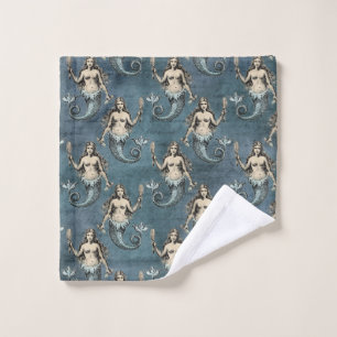 Mermaid Sea Creatures Ocean Blue Colour Handwritte Wash Cloth