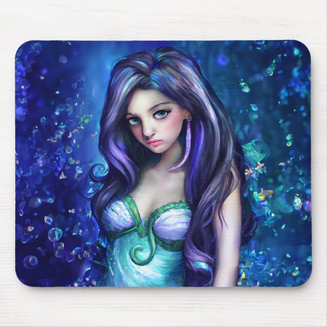Mermaid Sea Goddess Nymph Siren Underwater Art Mouse Pad (Front)