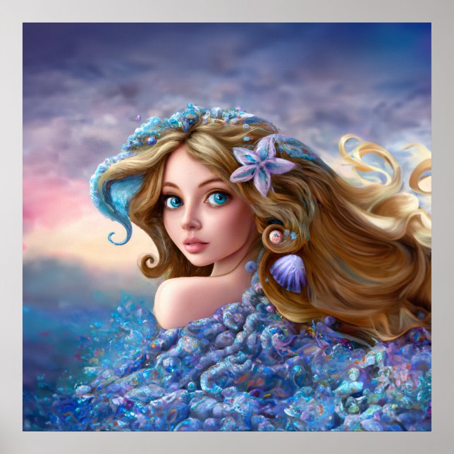 Mermaid Sea Goddess Nymph Siren Underwater Art Poster (Front)