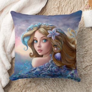 Mermaid Sea Goddess Nymph Siren Underwater Art Throw Pillow