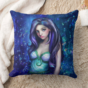Mermaid Sea Goddess Nymph Siren Underwater Art Throw Pillow