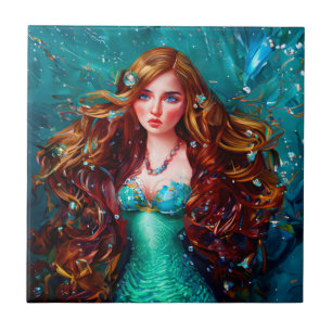 Mermaid Sea Goddess Nymph Siren Underwater Art Tile