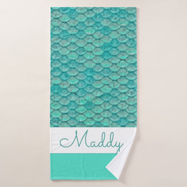 Mermaid Sea Green Scales Bath Towel Set (Bath Towel)