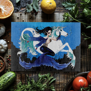 Mermaid Sea Horse Fairy Blue Cutting Board