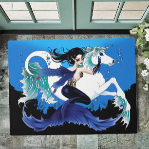 Mermaid Sea Horse Fairy Blue Doormat