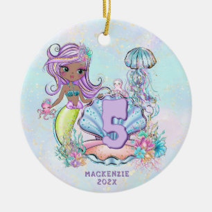 Mermaid Sea Life   Birthday Party with Custom Age Ceramic Ornament