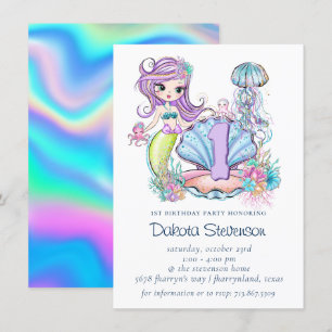 Mermaid Sea Life   Birthday Party with Custom Age Invitation