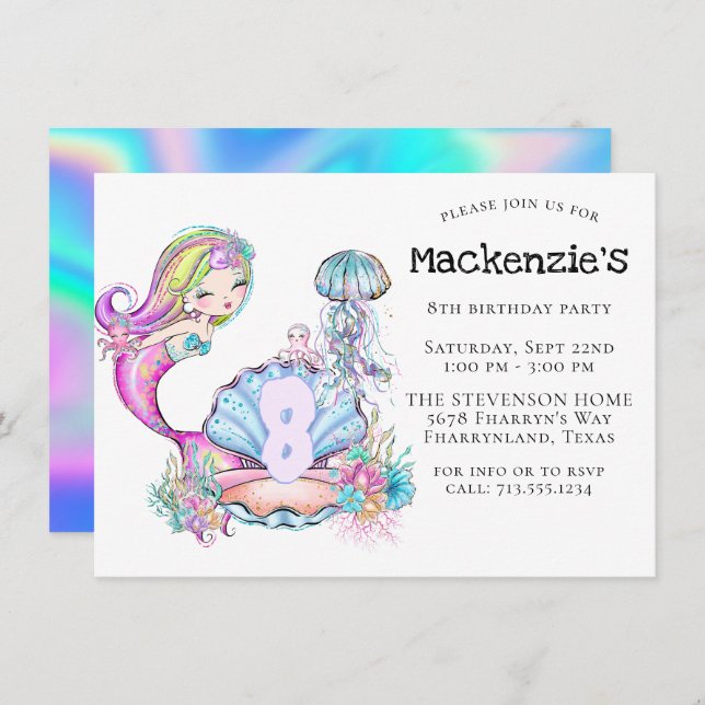 Mermaid Sea Life | Birthday Party with Custom Age Invitation (Front/Back)