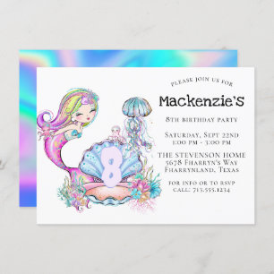 Mermaid Sea Life   Birthday Party with Custom Age Invitation