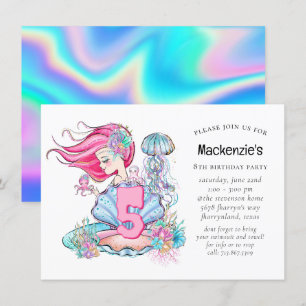Mermaid Sea Life   Birthday Party with Custom Age Invitation