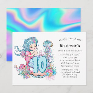 Mermaid Sea Life   Birthday Party with Custom Age Invitation