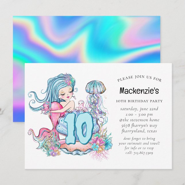 Mermaid Sea Life | Birthday Party with Custom Age Invitation (Front/Back)