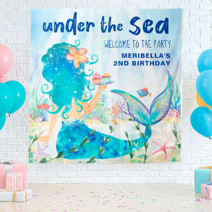 Mermaid Sea Ocean Birthday Photo Backdrop Tapestry
