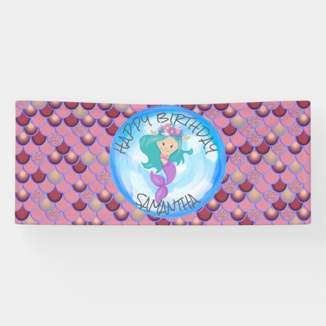 Mermaid Sea Purple Pink Scales  Banner (Horizontal)