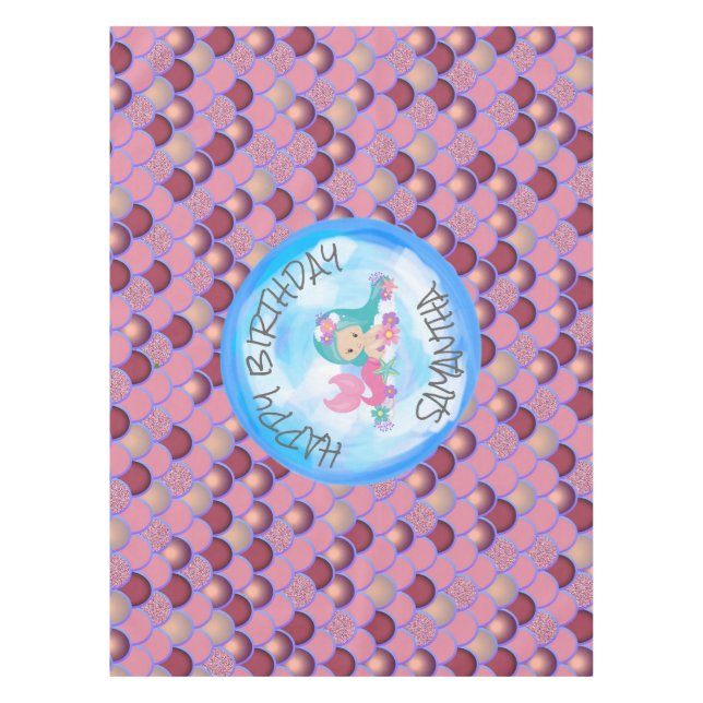 Mermaid Sea Purple Pink Scales  Tablecloth (Front)