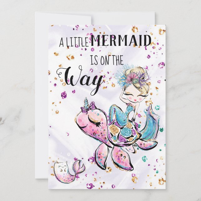 ~ Mermaid Sea Unicorn Chat Baby shower Invitation (Devant)