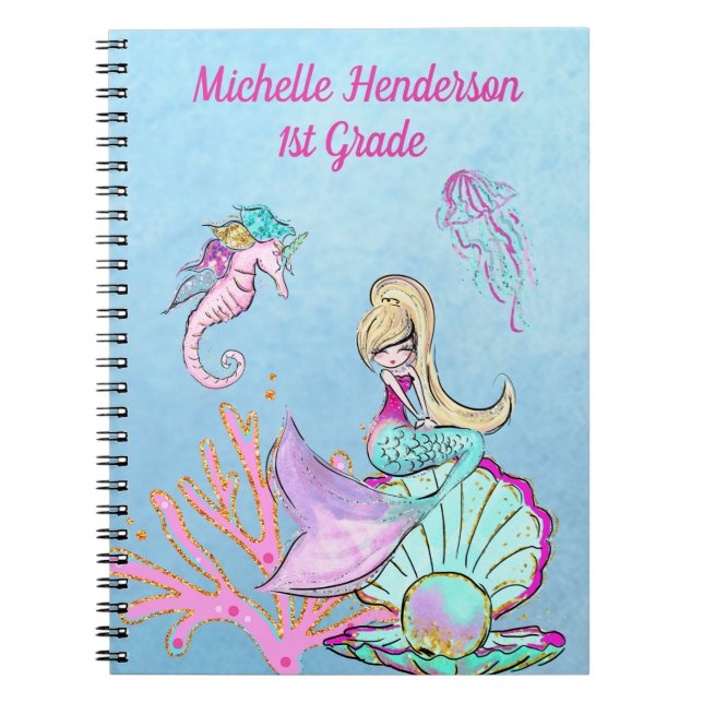 Mermaid Seahorse & Jellyfish Notebook (Front)