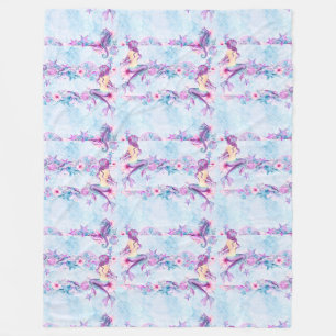 Mermaid Seahorse Starfish Lavender & Aqua Blue Fleece Blanket
