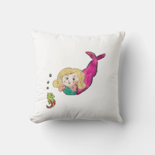 Mermaid Seahorse  Throw Pillow
