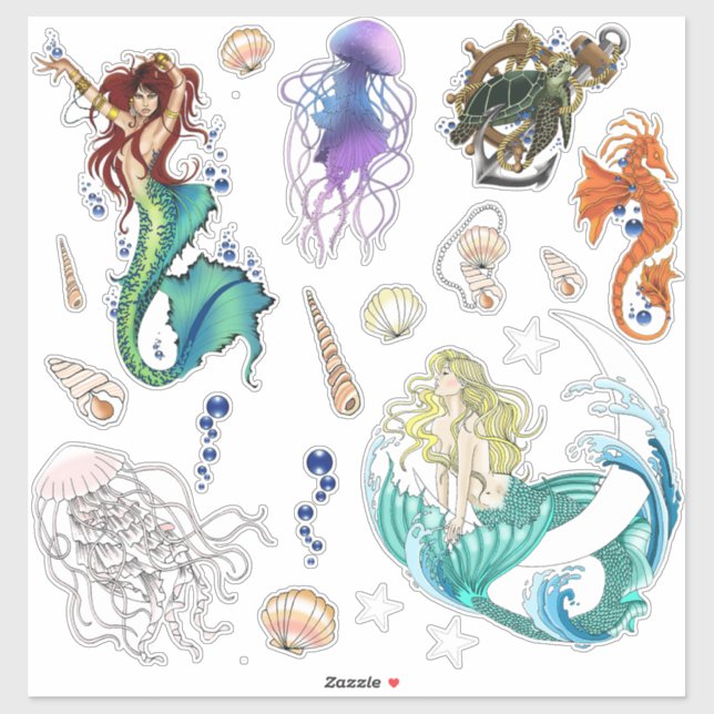 Mermaid Seahorse Turtle Jellyfish Bubbles (Sheet)