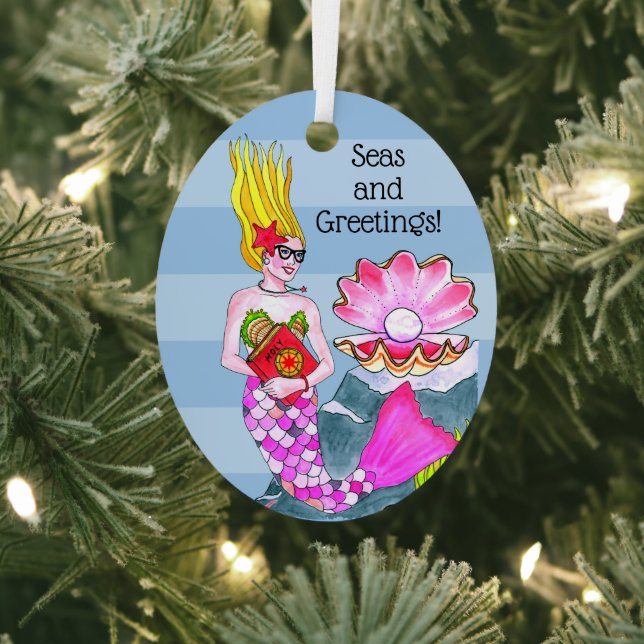 Mermaid Seas and Greetings Personalized Metal Ornament (Insitu)