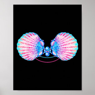 Mermaid Seashell Bra Mermaid Bday Halloween Mermai Poster