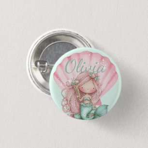 Mermaid Seashell Lovers Name 1 Inch Round Button