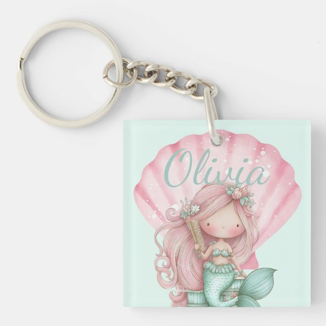Mermaid Seashell Lovers Name  Keychain (Front)