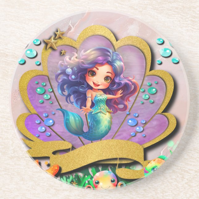 Mermaid, Seashell, Sea Animals Friends, Coral Reef Coaster (Front)