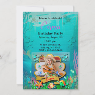 Mermaid, Seashell, Sea Animals Friends, Coral Reef Invitation
