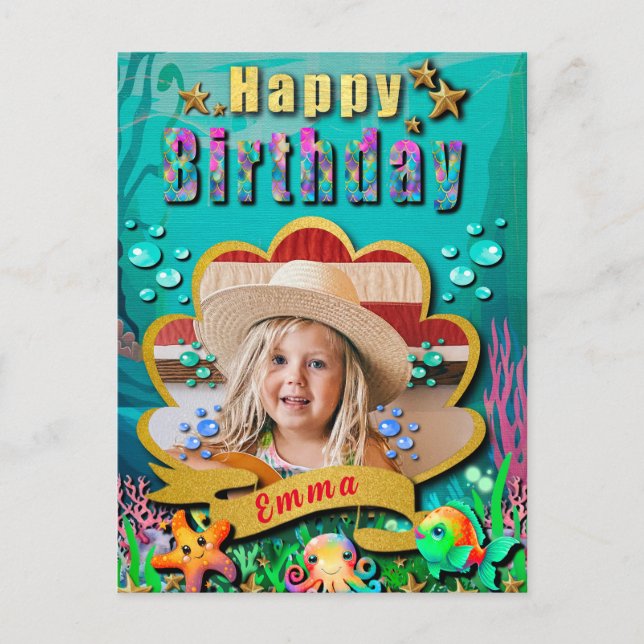 Mermaid, Seashell, Sea Animals Friends, Coral Reef Postcard (Front)