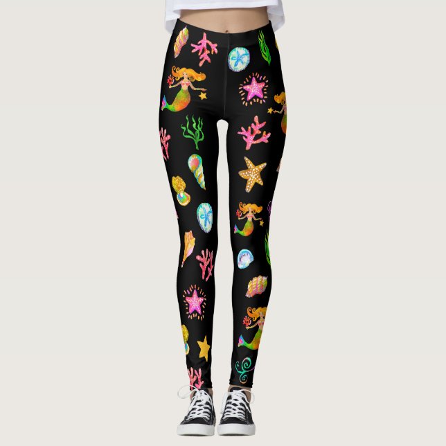 Mermaid & Seashells Beach Vibe Leggings (Front)