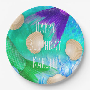 Mermaid Seashells Tails & Scales in Teal Purple Paper Plate