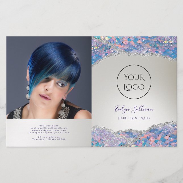 Mermaid sequin faux foil bifold brochure (Front)