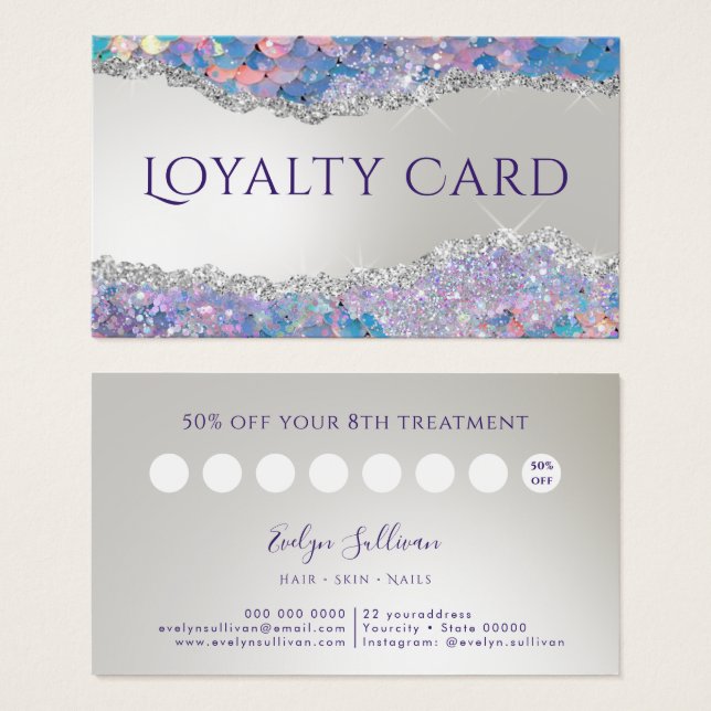 Mermaid sequin faux foil loyalty card (Front & Back)