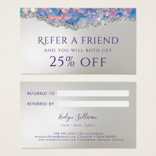 Mermaid sequin faux foil referral card