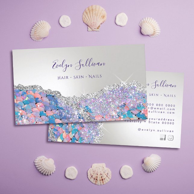 mermaid sequin silver glitter business card (Creator Uploaded)