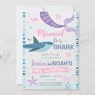 Mermaid & Shark Joint Birthday  Invitation