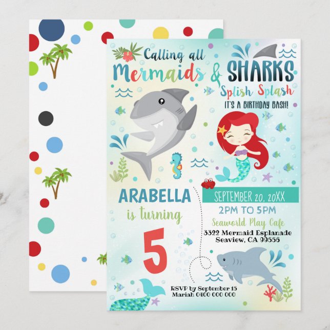 Mermaid Shark Party Invitation (Front/Back)