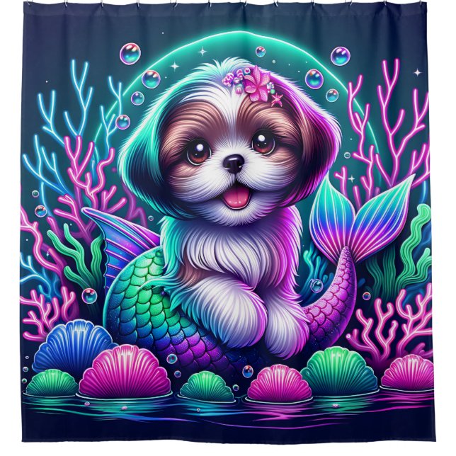 “Mermaid Shih Tzu Puppy - Whimsical Fantasy Art” (Front)