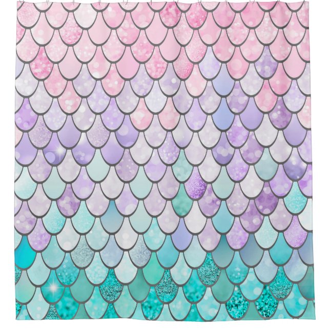 Mermaid Shower Curtain, Pastel, Pink, Purple, Teal (Front)