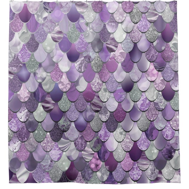 Mermaid Shower Curtain, Purple Mermaid Scales (Front)