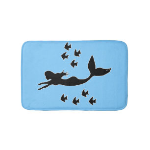 Mermaid Silhouette Blue Bath Mat