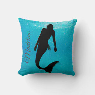 Mermaid Silhouette Blue Ocean Summer Modern Throw Pillow