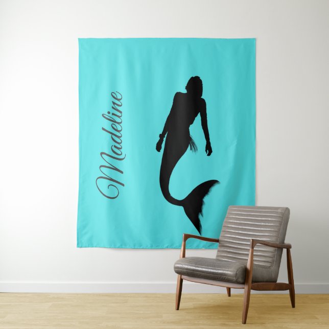 Mermaid Silhouette Blue  Summer Modern  Tapestry (In Situ)