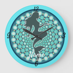 Mermaid Silhouette in Bubbles Thunder_Cove  Large  Clock
