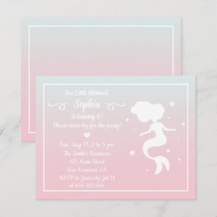 Mermaid Silhouette Pink Blue Ombre Birthday Party Invitation