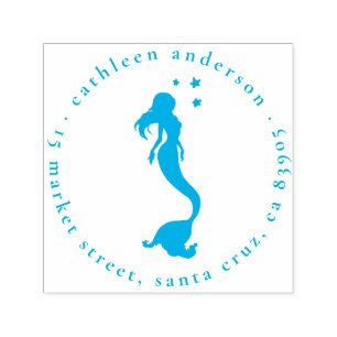 Mermaid Silhouette Round Name & Return Address Self-inking Stamp