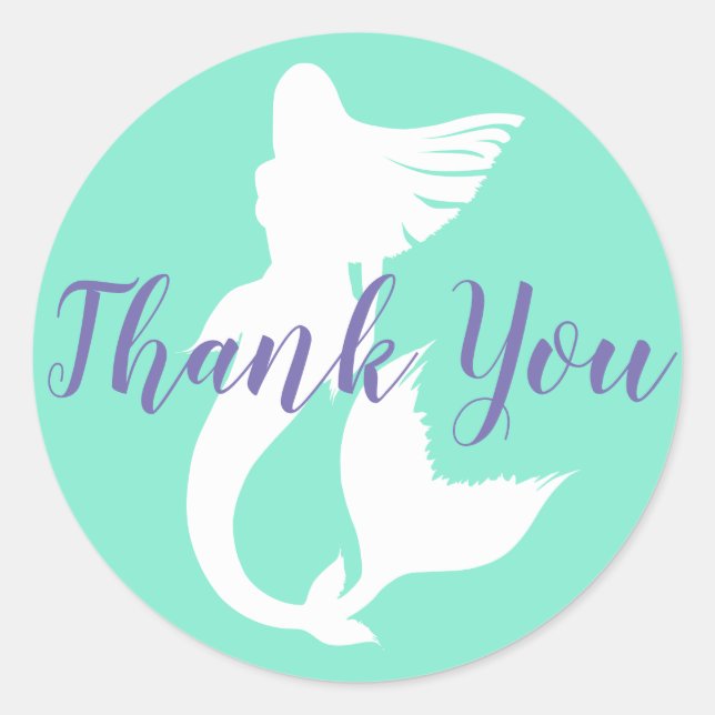 Mermaid Silhouette Thank You Classic Round Sticker (Front)