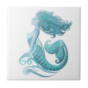 Mermaid silhouette watercolor stylish tile